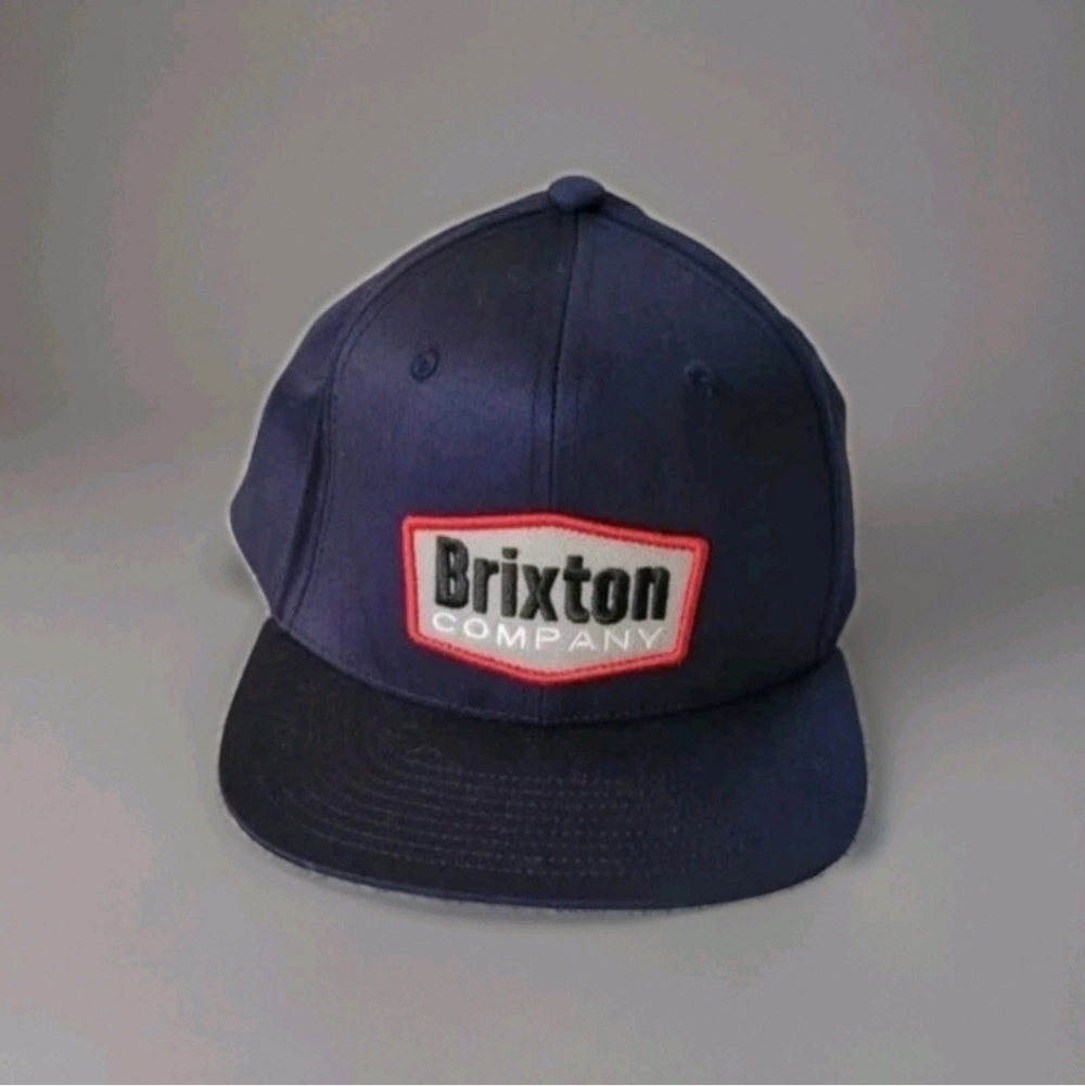 Brixton Company Flat Bill Colver Navy Blue Snapback Structured Patch Hat Cap NEW